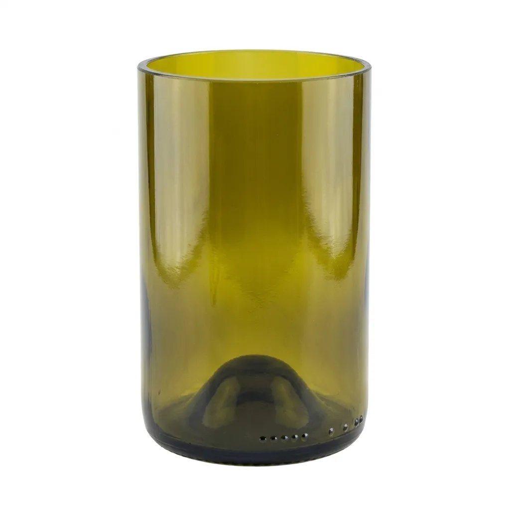 [H0003OG] Upcycled Cut Wine Bottle Tumbler 355ml - Olive Green
